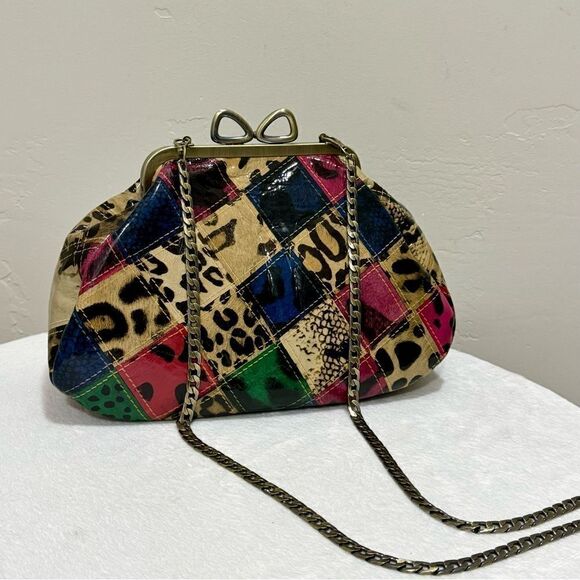 Colorful Handmade Cowhide Bowknot Kisslock Clutch/Crossbody with 2 Chain Styles - Picture 1 of 16